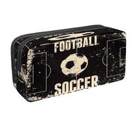 VAPOKF Astuccio portapenne per studenti con cerniera, per ragazzi e ragazze, materiale scolastico e ufficio, motivo: calcio che vola attraverso le crepe del muro, Campo da calcio vintage grunge