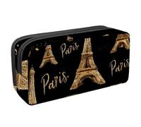 VAPOKF Astuccio portapenne per studenti con cerniera, per ragazzi e ragazze, materiale scolastico e ufficio, Torri di Parigi su sfondo nero