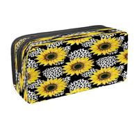 VAPOKF Astuccio portapenne per studenti con cerniera, per ragazzi e ragazze, materiale scolastico e ufficio, acquerello, farfalle, falene, insetti, Girasole su sfondo leopardo nero,