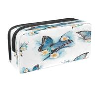 VAPOKF Astuccio portapenne per studenti con cerniera, per ragazzi e ragazze, materiale scolastico e ufficio, acquerello, farfalle, falene, insetti, Acquerello Blu Farfalla su Fiore Prugna Ramo,