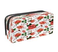 VAPOKF Astuccio portapenne per studenti con cerniera, per ragazzi e ragazze, materiale scolastico e ufficio, sfondo mare, stella marina, ancora, gabbiano, Rose Bacche di rosa canina e piselli neri,