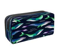 VAPOKF Astuccio portapenne per studenti con cerniera, per ragazzi e ragazze, per scuola e ufficio, acquerello, galassia, balena e squalo, Acquerello Marine Life Balene, 2.3x8.2x3.9in/6x21x10cm,