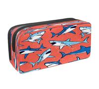 VAPOKF Astuccio portapenne per studenti con cerniera, per ragazzi e ragazze, per scuola e ufficio, acquerello, galassia, balena e squalo, Squalo subacqueo su sfondo rosso, 2.3x8.2x3.9in/6x21x10cm,