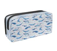 VAPOKF Astuccio portapenne per studenti con cerniera, per ragazzi e ragazze, per scuola e ufficio, acquerello, galassia, balena e squalo, Balena Blu Acquerello, 2.3x8.2x3.9in/6x21x10cm, Astuccio