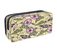 VAPOKF Astuccio portapenne per studenti con cerniera, per ragazzi e ragazze, per scuola e ufficio, acquerello con uccelli rossi, Farfalla sulla pianta della gloria del mattino,