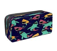 VAPOKF Astuccio portapenne per studenti con cerniera, per ragazzi e ragazze, per scuola e ufficio, acquerello, galassia, balena e squalo, Squalo arrabbiato a bocca larga, 2.3x8.2x3.9in/6x21x10cm,