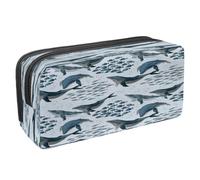 VAPOKF Astuccio portapenne per studenti con cerniera, per ragazzi e ragazze, per scuola e ufficio, acquerello, galassia, balena e squalo, Balene e gruppi di pesci, 2.3x8.2x3.9in/6x21x10cm, Astuccio