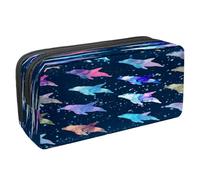 VAPOKF Astuccio portapenne per studenti con cerniera, per ragazzi e ragazze, per scuola e ufficio, acquerello, galassia, balena e squalo, Acquerello delfini e spruzzi blu, 2.3x8.2x3.9in/6x21x10cm,