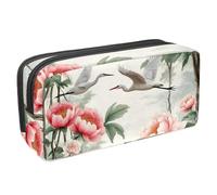 VAPOKF Astuccio portapenne per studenti con cerniera, per ragazzi e ragazze, per scuola e ufficio, aironi volano su peonia rosa