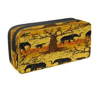 VAPOKF Astuccio portapenne per studenti con cerniera, per ragazzi e ragazze, per scuola e ufficio, animali selvatici africani, leone, elefante, giraffa, Sagoma di elefante africano sotto l'albero,