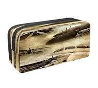 VAPOKF Astuccio portapenne per studenti, con cerniera, per ragazzi e ragazze, per scuola e ufficio, camion e pick-up, Aeroplano retrò grunge, 2.3x8.2x3.9in/6x21x10cm, Astuccio