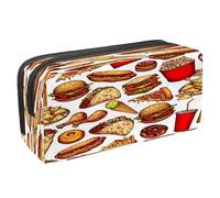 VAPOKF Astuccio portapenne per studenti con cerniera, per ragazzi e ragazze, per scuola e ufficio, cheeseburger, taco toast, pizza, Hamburger Pizza Sandwich Pollo Patatine Fritte Ciambelle,