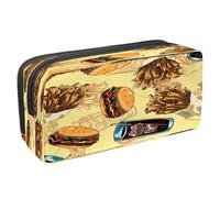 VAPOKF Astuccio portapenne per studenti con cerniera, per ragazzi e ragazze, per scuola e ufficio, cheeseburger, taco toast, pizza, Patatine fritte e soda con ghiaccio, 2.3x8.2x3.9in/6x21x10cm,