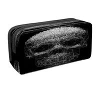 VAPOKF Astuccio portapenne per studenti con cerniera, per ragazzi e ragazze, per scuola e ufficio, coppia di cuccioli carini, Line Art - Teschio sottile su sfondo nero, 2.3x8.2x3.9in/6x21x10cm,