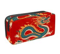 VAPOKF Astuccio portapenne per studenti con cerniera, per ragazzi e ragazze, per scuola e ufficio, drago cinese su sfondo rosso