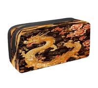 VAPOKF Astuccio portapenne per studenti con cerniera, per ragazzi e ragazze, per scuola e ufficio, drago cinese dorato, peonia, Multi, 2.3x8.2x3.9in/6x21x10cm, Astuccio