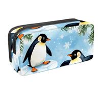 VAPOKF Astuccio portapenne per studenti con cerniera, per ragazzi e ragazze, per scuola e ufficio, due pinguini su ghiaccio