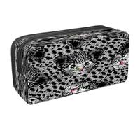 VAPOKF Astuccio portapenne per studenti con cerniera, per ragazzi e ragazze, per scuola e ufficio, gatto nero e gatto bianco, Carino Piccolo Leopardo Cub Face, 2.3x8.2x3.9in/6x21x10cm, Astuccio