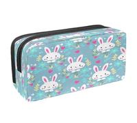 VAPOKF Astuccio portapenne per studenti con cerniera, per ragazzi e ragazze, per scuola e ufficio, motivo: elefante che gioca a palla, Conigli carini e fiori, 2.3x8.2x3.9in/6x21x10cm, Astuccio