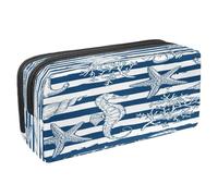 VAPOKF Astuccio portapenne per studenti con cerniera, per ragazzi e ragazze, per scuola e ufficio, motivo: elefante che gioca a palla, Cavalluccio marino ancora stella marina su striscia blu,