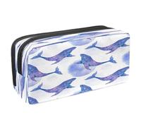 VAPOKF Astuccio portapenne per studenti con cerniera, per ragazzi e ragazze, per scuola e ufficio, motivo squali senza cuciture, Balene marine acquerello viola, 2.3x8.2x3.9in/6x21x10cm, Astuccio