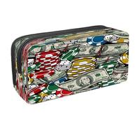 VAPOKF Astuccio portapenne per studenti, con cerniera, per ragazzi e ragazze, per scuola e ufficio, motivo: bulldozer con trattore e auto, Chips Dadi e Rotolo di Dollaro, 2.3x8.2x3.9in/6x21x10cm