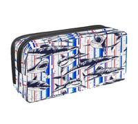 VAPOKF Astuccio portapenne per studenti con cerniera, per ragazzi e ragazze, per scuola e ufficio, motivo squali senza cuciture, Squalo su sfondo colorato a righe, 2.3x8.2x3.9in/6x21x10cm, Astuccio