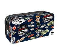 VAPOKF Astuccio portapenne per studenti, con cerniera, per ragazzi e ragazze, per scuola e ufficio, motivo: bulldozer con trattore e auto, Gioco d'azzardo Dadi Chips Poker Sigaro Cappello Cranio