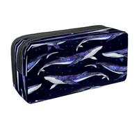 VAPOKF Astuccio portapenne per studenti con cerniera, per ragazzi e ragazze, per scuola e ufficio, motivo squali senza cuciture, Balene stellate nebulose con luci, 2.3x8.2x3.9in/6x21x10cm, Astuccio