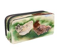 VAPOKF Astuccio portapenne per studenti con cerniera, per ragazzi e ragazze, per scuola e ufficio, piccoli anatroccoli soffici, Due galline giocano su erba pittura, 2.3x8.2x3.9in/6x21x10cm, Astuccio