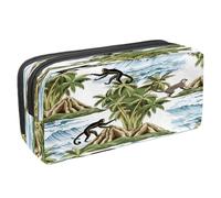 VAPOKF Astuccio portapenne per studenti con cerniera, per ragazzi e ragazze, per scuola e ufficio, ritratto di cucciolo bianco maltese, Monkey Climb sull'isola delle palme, 2.3x8.2x3.9in/6x21x10cm,