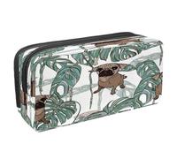 VAPOKF Astuccio portapenne per studenti con cerniera, per ragazzi e ragazze, per scuola e ufficio, ritratto di cucciolo bianco maltese, Pug Dog e congedo tropicale, 2.3x8.2x3.9in/6x21x10cm, Astuccio