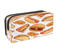 VAPOKF Astuccio portapenne per studenti con cerniera, per ragazzi e ragazze, per scuola e ufficio, sfondo senza cuciture con fragole, Burger Sandwich Tacos e anello di cipolla,