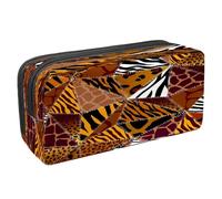 VAPOKF Astuccio portapenne per studenti con cerniera, per ragazzi e ragazze, per scuola e ufficio, silhouette con gatto che gioca, Motivo patch texture animali, 2.3x8.2x3.9in/6x21x10cm, Astuccio