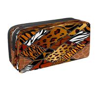 VAPOKF Astuccio portapenne per studenti con cerniera, per ragazzi e ragazze, per scuola e ufficio, silhouette con gatto che gioca, Sfondo di patch texture pelle animale, 2.3x8.2x3.9in/6x21x10cm,