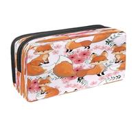 VAPOKF Astuccio portapenne per studenti con cerniera, per ragazzi e ragazze, per scuola e ufficio, simpatici animali a forma di cuore, Baby Fox nel giardino dei fiori rosa, 2.3x8.2x3.9in/6x21x10cm,