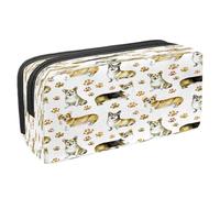 VAPOKF Astuccio portapenne per studenti con cerniera, per ragazzi e ragazze, per scuola e ufficio, stampa mucca nera, in scatola di latte, Corgi Puppy Dog and Paw Prints, 2.3x8.2x3.9in/6x21x10cm,