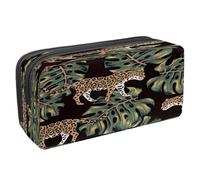 VAPOKF Astuccio portapenne per studenti con cerniera, per ragazzi e ragazze, per scuola e ufficio, tirannosauro, dinosauro, scheletro, foglie tropicali, Congedo di palma mostro,