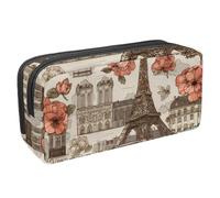 VAPOKF Astuccio portapenne per studenti con cerniera, per ragazzi e ragazze, per scuola e ufficio, vintage, motivo: auto e bici, torre di Parigi e fiori
