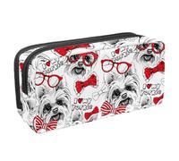 VAPOKF Astuccio portapenne per studenti, per ragazzi e ragazze, per scuola e ufficio, motivo: cane Yorkshire Terrier con occhiali con fiocco rosso, Multi, 2.3x8.2x3.9in/6x21x10cm, Organizer per borse