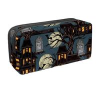 VAPOKF Astuccio portapenne per studenti, per ragazzi, ragazze, scuola e ufficio, case infestate di Halloween, albero morto, lapide, Multi, 2.3x8.2x3.9in/6x21x10cm, Organizer per borse