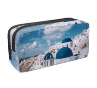 VAPOKF Astuccio portapenne per studenti, per ragazzi, ragazze, scuola e ufficio, motivo: edificio Santorini, cielo blu, Multi, 2.3x8.2x3.9in/6x21x10cm, Organizer per borse