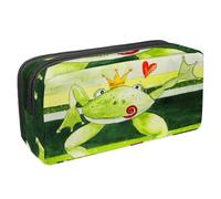 VAPOKF Astuccio portapenne per studenti, per ragazzi, ragazze, scuola e ufficio, motivo: principe ranocchio con cuore e corona, Multi, 2.3x8.2x3.9in/6x21x10cm, Organizer per borse