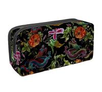 VAPOKF Astuccio portapenne per studenti, per ragazzi, ragazze, scuola e ufficio, ricamo con drago e fiori di rosa, Multi, 2.3x8.2x3.9in/6x21x10cm, Organizer per borse