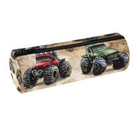 VAPOKF Astuccio vintage con stampa di Monster Trucks, astuccio portapenne in pelle PU per studenti, cancelleria, astuccio per trucchi per donne, ragazze, ragazzi, bambini, scuola e ufficio, Multi