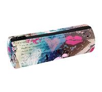 VAPOKF Astuccio vintage per album di ritagli con cuore e baci, in pelle PU, astuccio per penne e cancelleria per studenti, astuccio per trucchi per donne, ragazze, ragazzi, bambini, scuola e ufficio