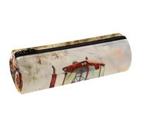 VAPOKF Astuccio vintage rosso con stampa trattore, astuccio portapenne in pelle sintetica in poliuretano, organizer per cancelleria per studenti, astuccio per trucchi, per donne, ragazze, ragazzi