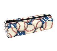 VAPOKF Baseballs on Grunge Blue Leather Barrel Pen Pencil Case Coin Purse Cosmetic Makeup Bag per Studenti Cancelleria Scuola Ufficio Storage