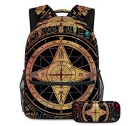VAPOKF Bill Cipher Wheel Zodiac School Bag Set per adolescenti, ragazze, ragazzi, bambini, zaino per studenti con astuccio per scuola primaria secondaria, Multi, Taglia unica, Set di zaini per la