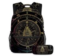 VAPOKF Bill Cipher Wheel Zodiac School Bag Set per adolescenti, ragazze, ragazzi, bambini, zaino per studenti con astuccio per scuola primaria secondaria, Multi, Taglia unica, Set di zaini per la